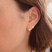 Load image into Gallery viewer, Gold diamante star huggie hoops
