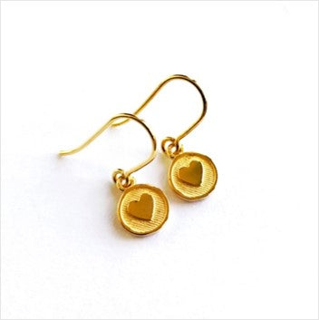 Gold vermeil hook earrings - mini heart medallion