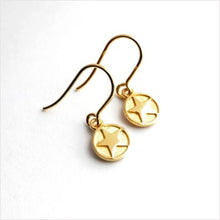 Load image into Gallery viewer, Gold vermeil hook earrings - mini star medallion
