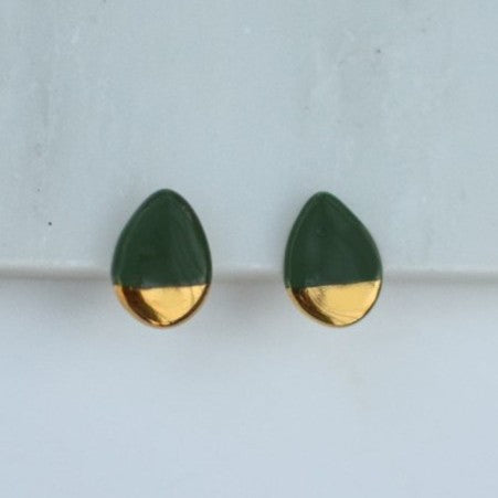 Dark green teardrop shape ceramic studs