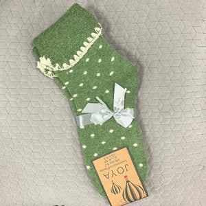 Cuff socks - green with cream dots