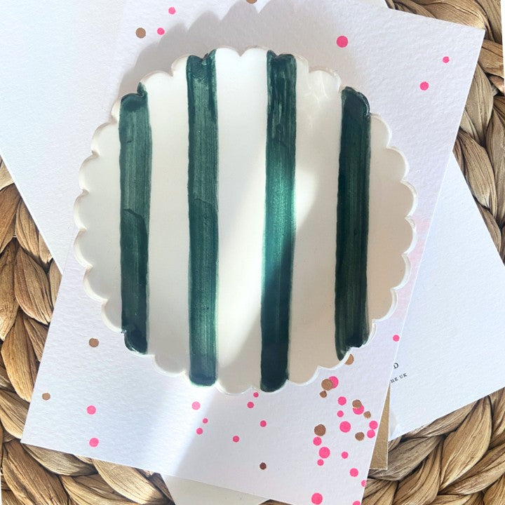 Green stripe scallop trinket dish