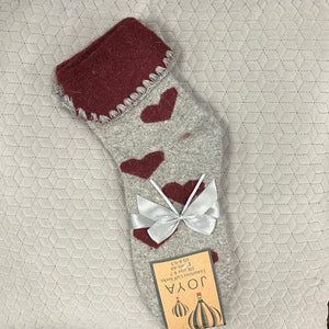 Cuff socks - grey with red hearts