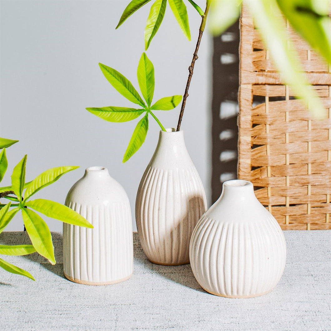 Grooved bud vases - set of 3