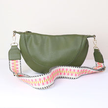 Load image into Gallery viewer, Vegan leather half moon bag with zig-zag strap - olive green
