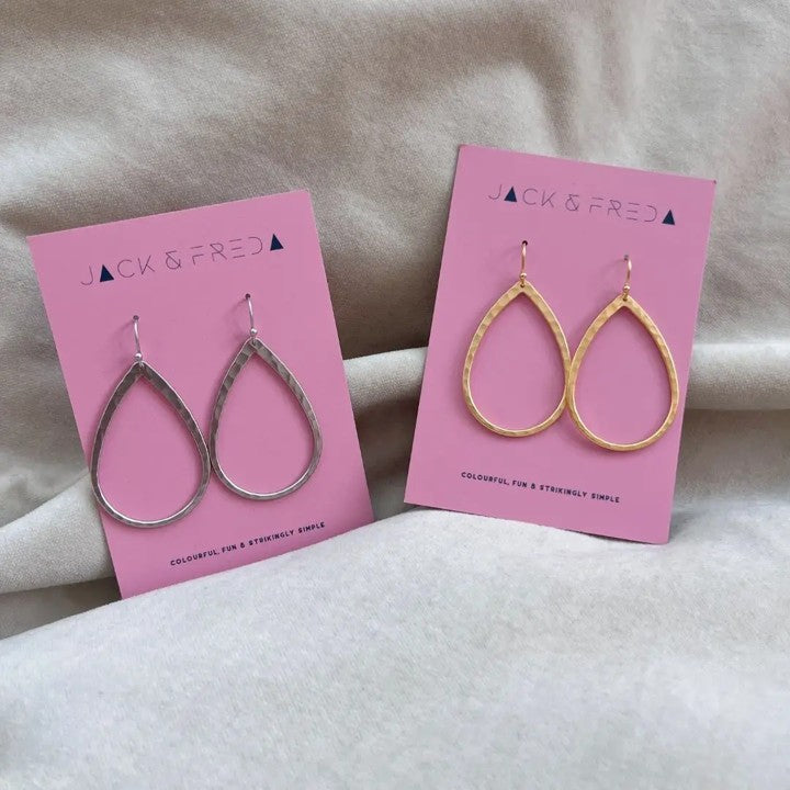 Hammered tear drop earrings - silver & gold