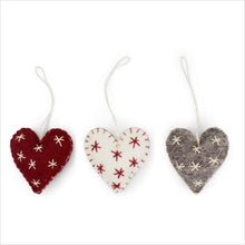 Load image into Gallery viewer, Christmas dec - set of 3 hearts with stars ornaments
