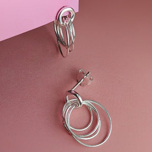 Hoop cluster rings stud earrings - silver
