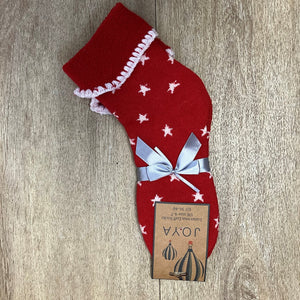 Cuff socks - red cuff with cream stars