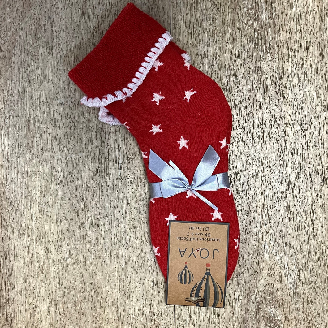 Cuff socks - red cuff with cream stars