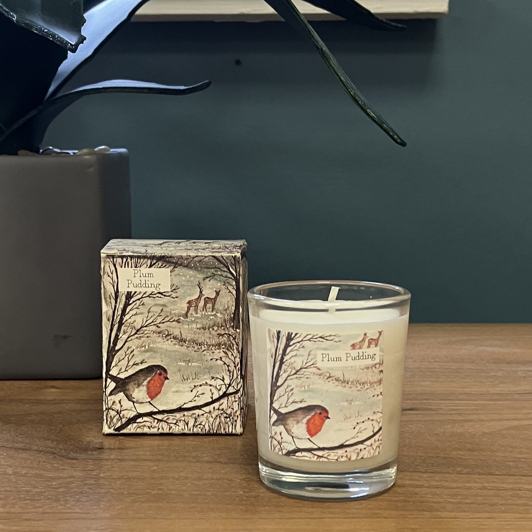 Plum pudding votive candle