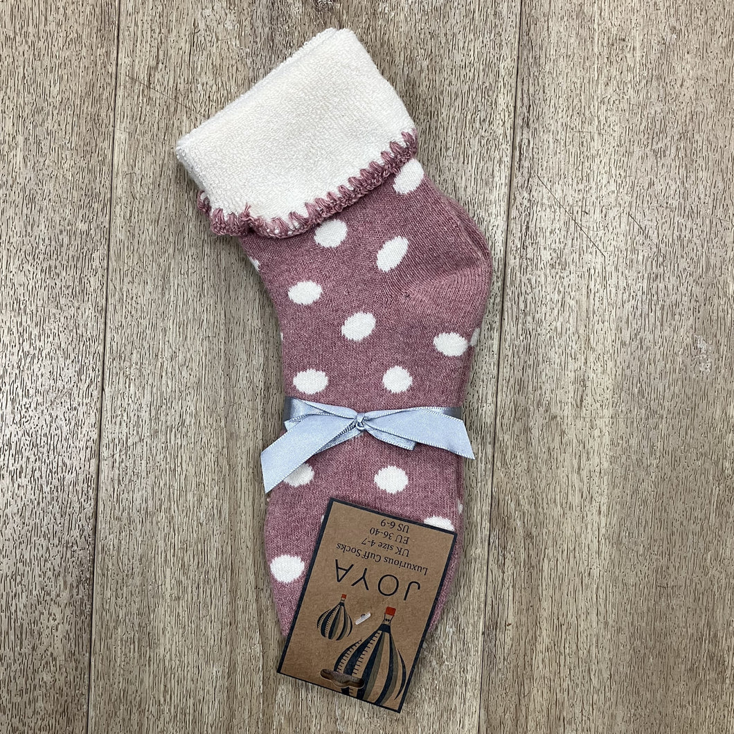 Cuff socks - pink with cream dots