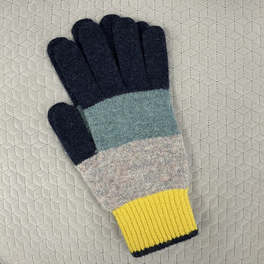 Lambswool gloves - block - navy & electric yellow
