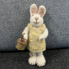 Load image into Gallery viewer, Hanging dec - white bunny with yellow dress &amp; egg basket

