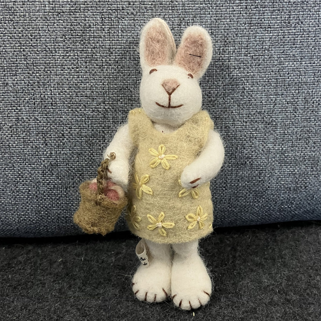 Hanging dec - white bunny with yellow dress & egg basket