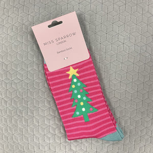 Festive trees socks - hot pink