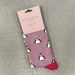 Baby penguins socks - mauve