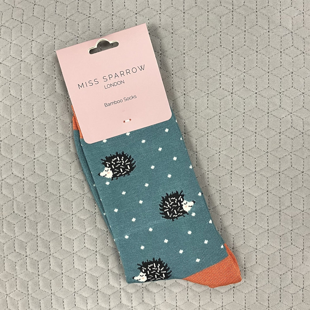 Sleepy hedgehog socks - teal