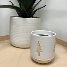Load image into Gallery viewer, Cypress &amp; fir ceramic candle with tree pattern
