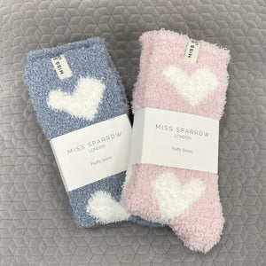 Fluffy heart socks - various colours