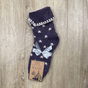 Cuff socks - purple with cream stars