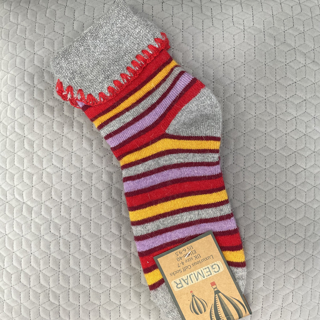 Cuff socks - red, yellow & pink stripes