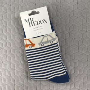 Cars & stripes socks - navy