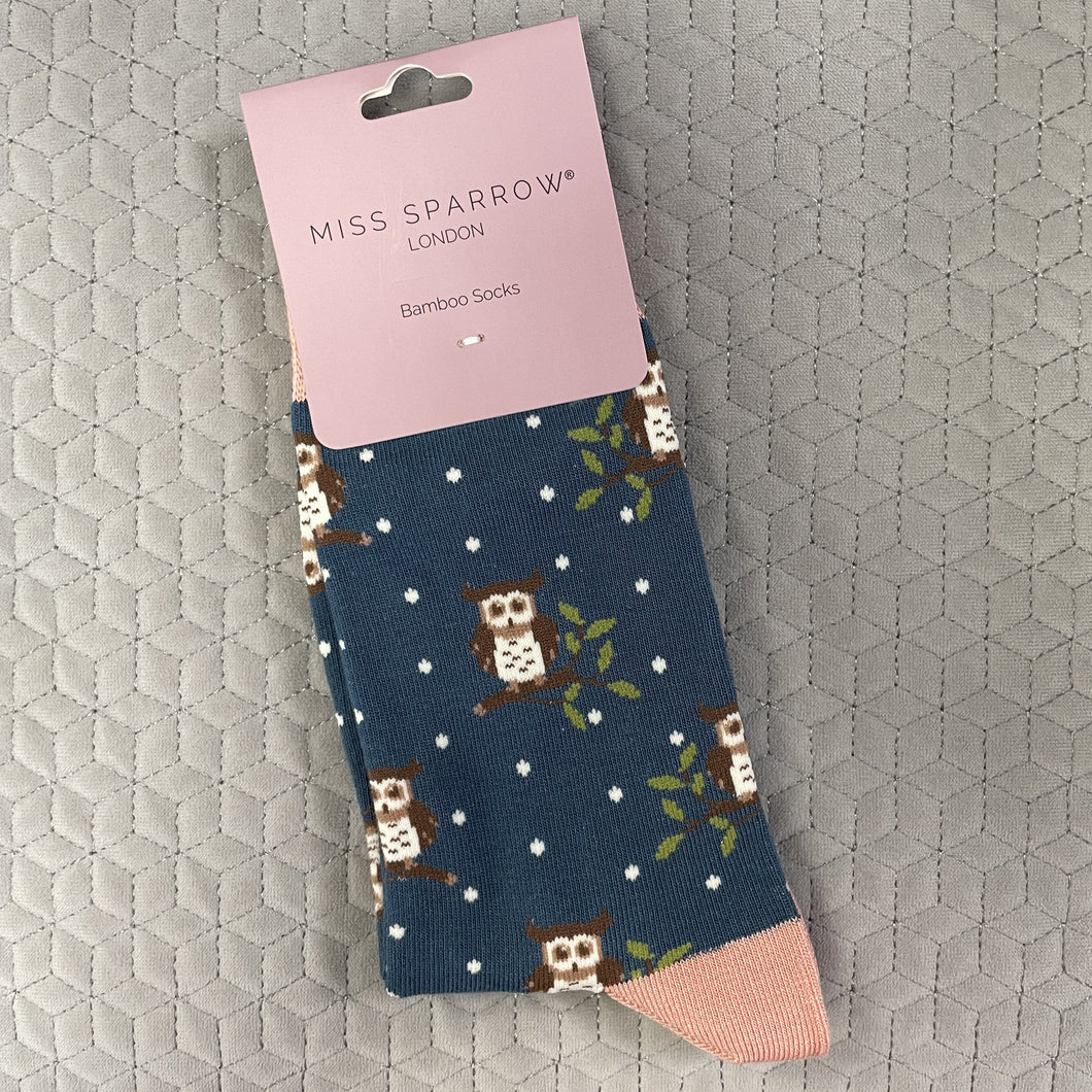 Winter owls socks - teal