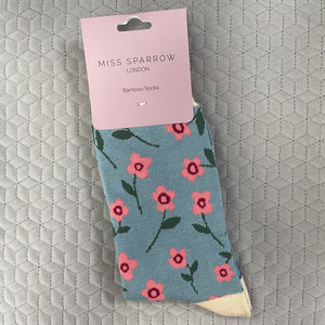 Petite flowers socks - duck egg