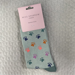 Multi paw prints socks - duck egg
