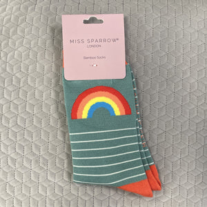 Rainbow & stripes socks - green