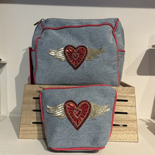 Load image into Gallery viewer, Flying heart denim make-up bag
