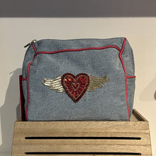 Load image into Gallery viewer, Flying heart denim make-up bag

