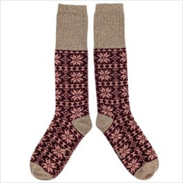 Lambswool knee socks - fair isle - plum