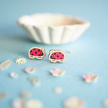 Load image into Gallery viewer, Wooden earrings - ladybird
