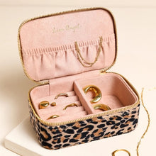 Load image into Gallery viewer, Velvet rectangular travel jewellery case - leopard print
