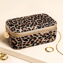 Load image into Gallery viewer, Velvet rectangular travel jewellery case - leopard print
