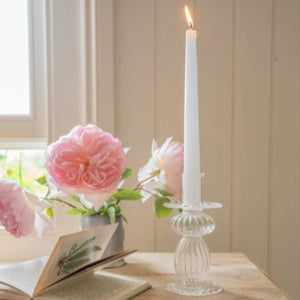 Ribbed glass candle stick - medium