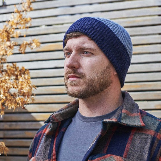 Lambswool beanie - grey/navy