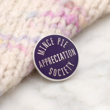 Load image into Gallery viewer, Mince pie appreciation society enamel pin - burgundy
