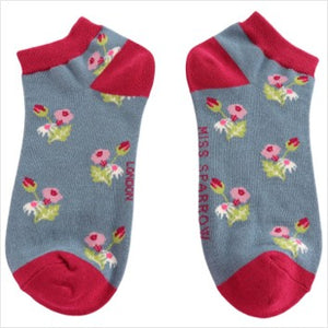 Mini floral trainer socks - denim