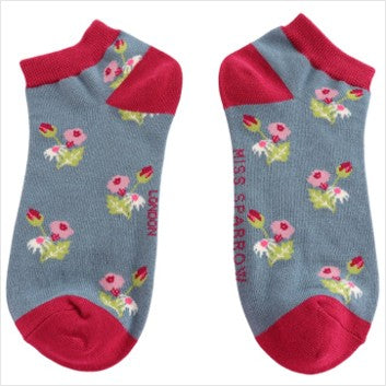 Mini floral trainer socks - denim