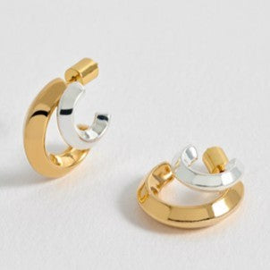 Double mixed metal hoop earring
