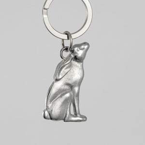 Moon gazing hare pewter key ring