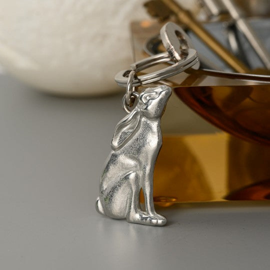 Moon gazing hare pewter key ring