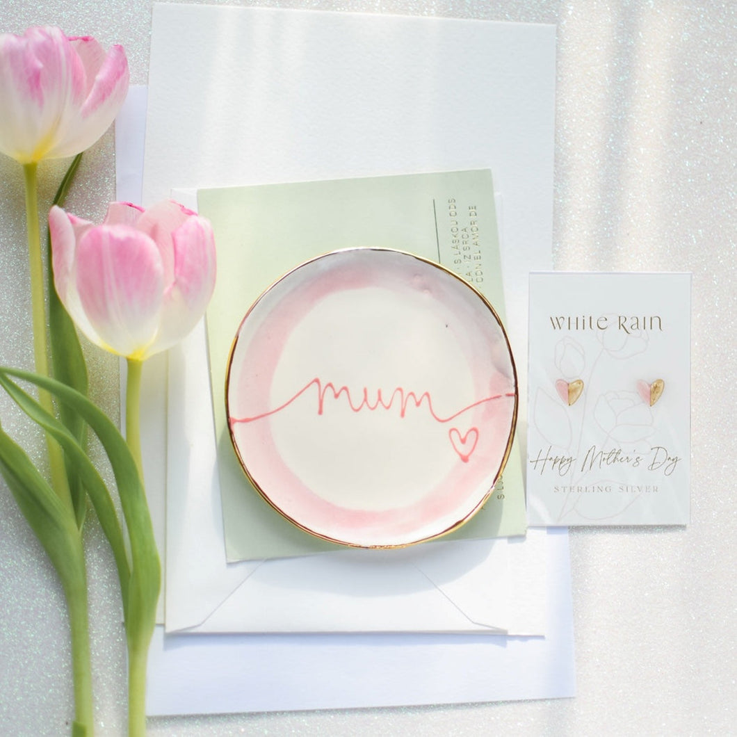 Mum circle pink watercolour trinket dish gold edge