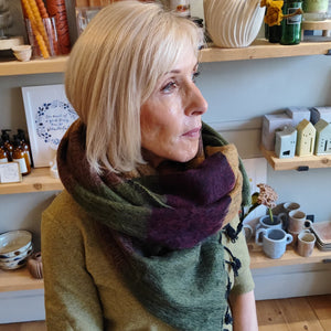Acorn scarf - raspberry, peach, moss & magenta