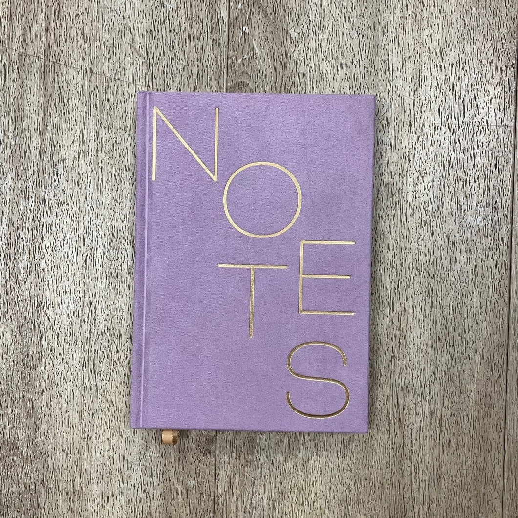 Hard cover suede cloth journal - 'notes' - lilac