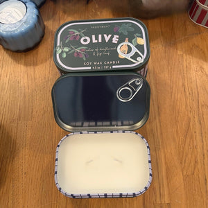 Olive tin candle