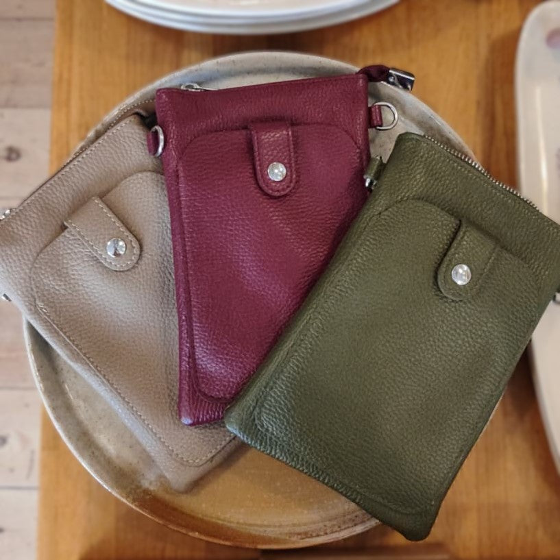 Leather flat crossbody bag with front pocket - various colours